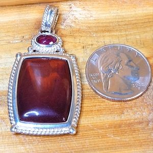 Signed Whitney Kelly Handmade Artisan Sterling Silver Red Jasper Pendant